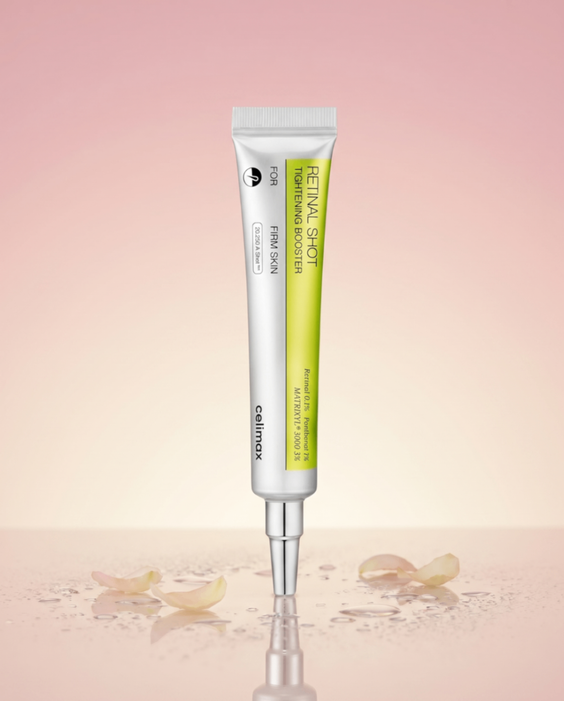 Celimax The Real Retinal Tightening Booster sur fond pastel.
