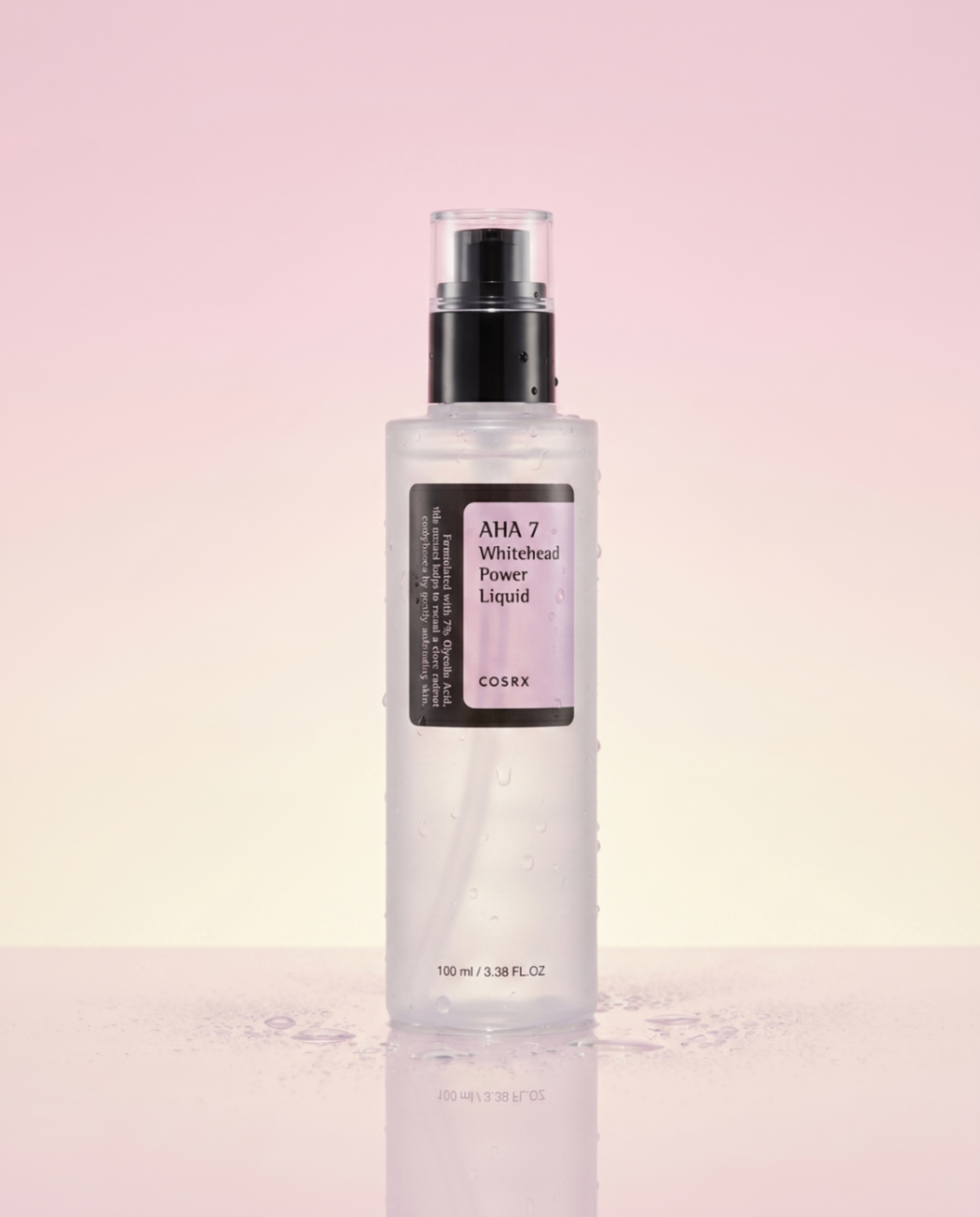 COSRX AHA 7 Whitehead Power Liquid sur fond pastel.